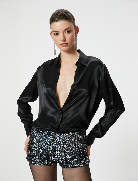 KOTON, Pantaloni scurti cu aplicatii cu paiete, Argintiu, L