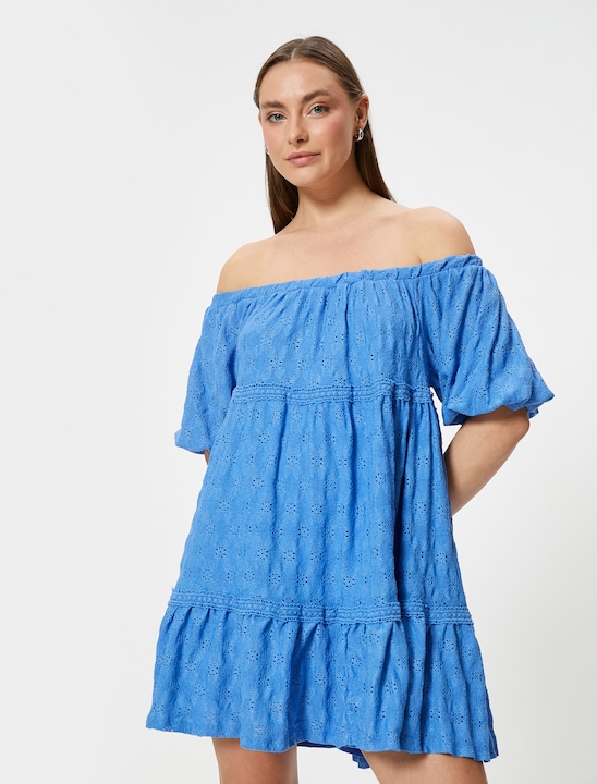 KOTON, Rochie evazata scurta, Albastru, 3XL