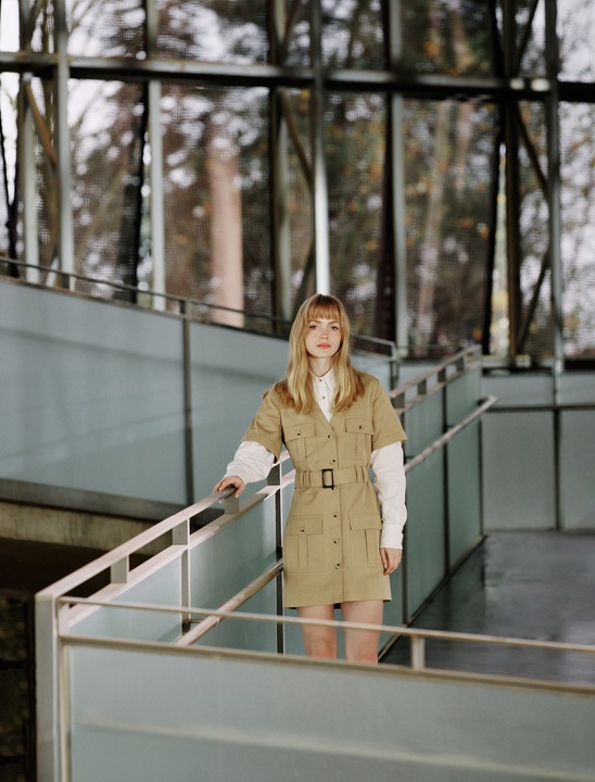 KOTON, Rochie cu nasturi si decolteu in V, Maro, XS