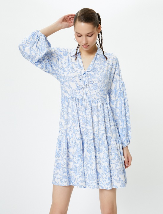 KOTON, Rochie mini lejera cu imprimeu floral, Albastru, XS