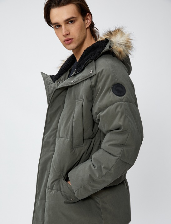 KOTON, Geaca cu gluga din blana sintetica, Verde, L