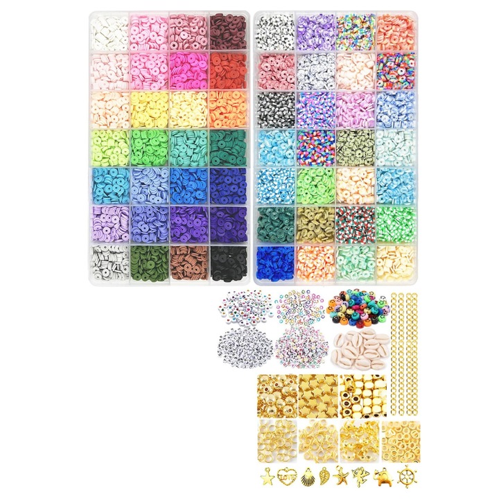 Set de margele pentru confectionarea bratarilor, 9268 bucati, 28 de tipuri de margele colorate amestecate