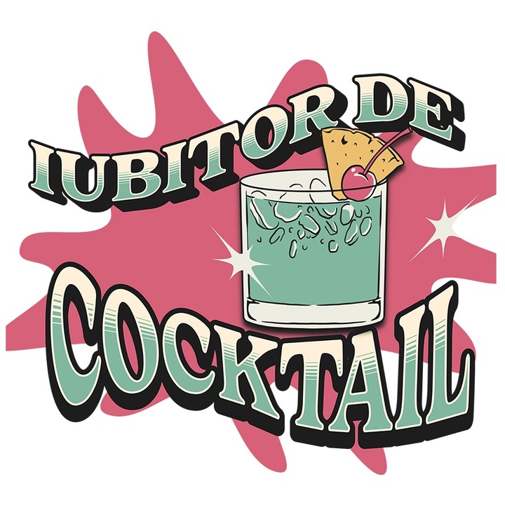 Sticker Adeziv Iubitor de cocktail pahar alcool petrecere cu Margini Albe, PVC Vinyl 15 cm