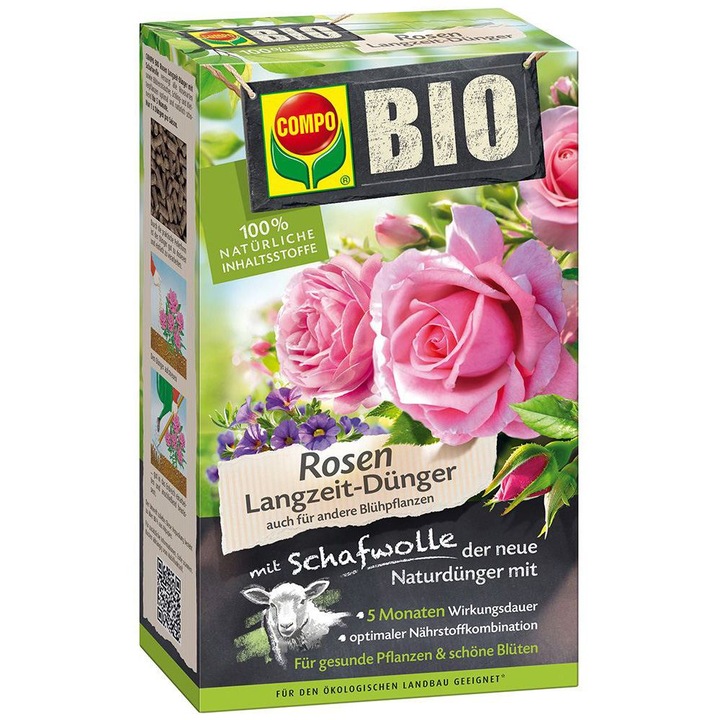 Ingrasamant Organic pentru Trandafiri & Plante Infloritoare de Lunga Durata 750g cu Lana de Oaie, COMPO