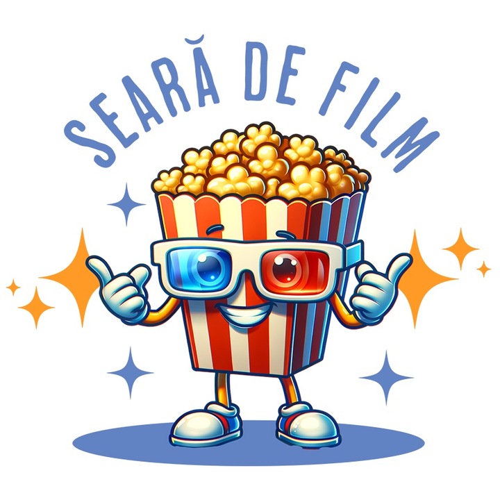 Sticker Adeziv seara de film, popcord cu ochelari 3D cu Margini Albe, PVC Vinyl 10 cm