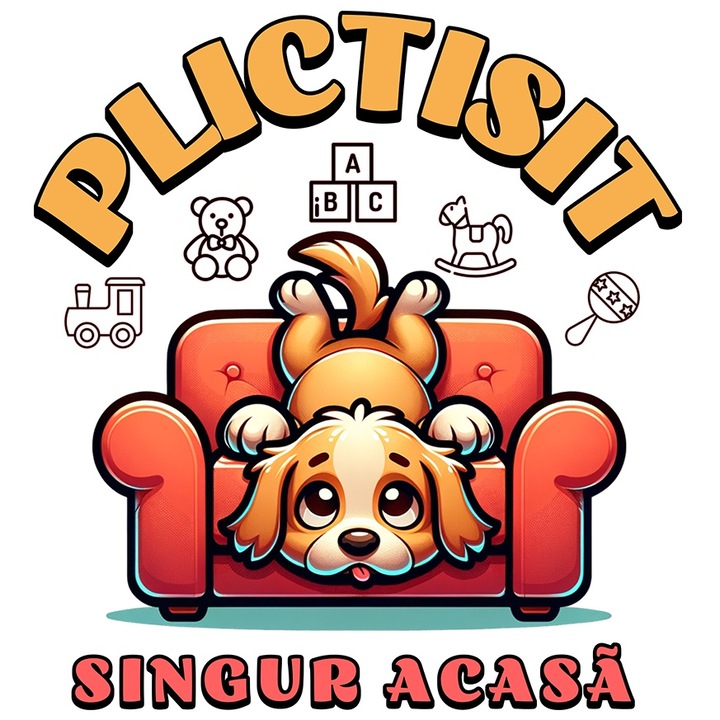 Sticker Adeziv Plictisit. Singur acasa caine pe fotoliu trist cu Margini Albe, PVC Vinyl 90 cm