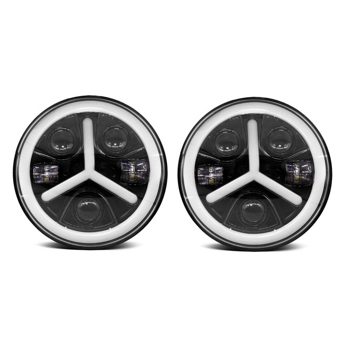 Set Far universal LED de 7"inci 18 cm cu halogen 12V-24V faza scurta/lunga cu lumini de zi DRL semnalizare alb-galben 7000 lm potrivit pentru ATV jeep motocicleta camion tractor si altele