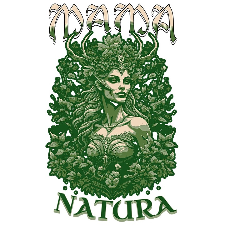 Sticker Adeziv mama natura femeie cu coroana de plante cu Margini Albe, PVC Vinyl 70 cm