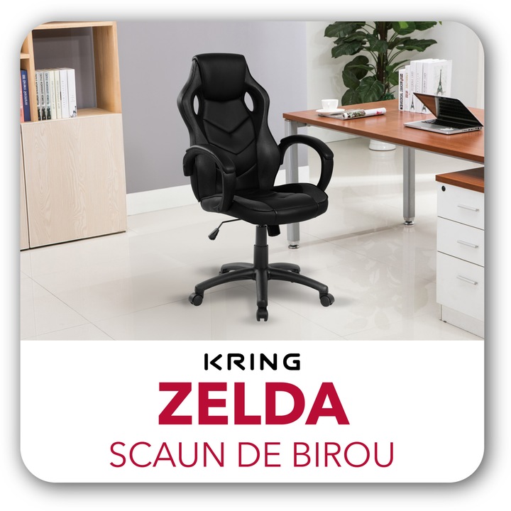 Scaun de birou Kring Zelda, inaltime reglabila,mecanism tilt, PU, Negru