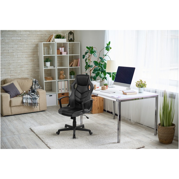 Scaun de birou Kring Mario, inaltime reglabila, mecanism tilt, PU, Negru
