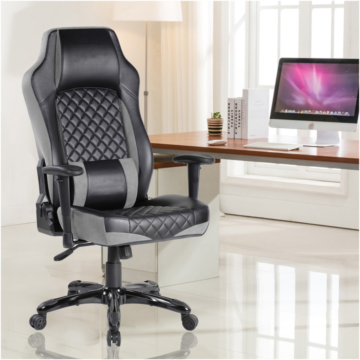 Scaun de birou Kring Race, inaltime reglabila, mecanism tilt, PU, Negru/Gri