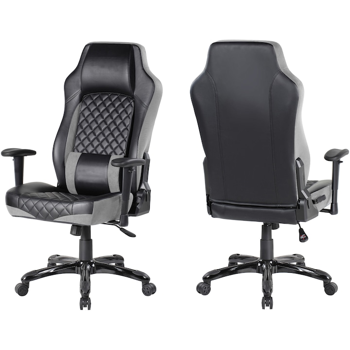 Scaun de birou Kring Race, inaltime reglabila, mecanism tilt, PU, Negru/Gri