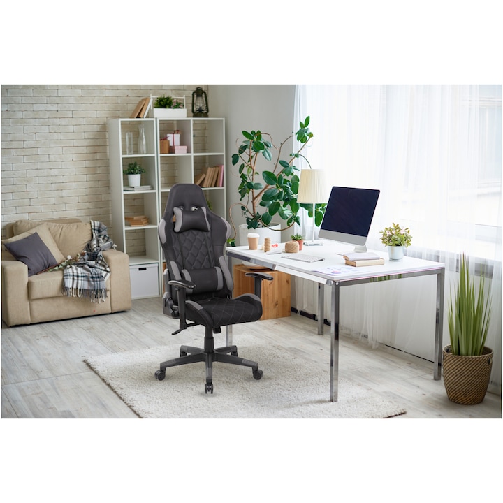 Scaun de birou Kring Crew, inaltime reglabila,mecanism tilt, material textil, Negru/Gri