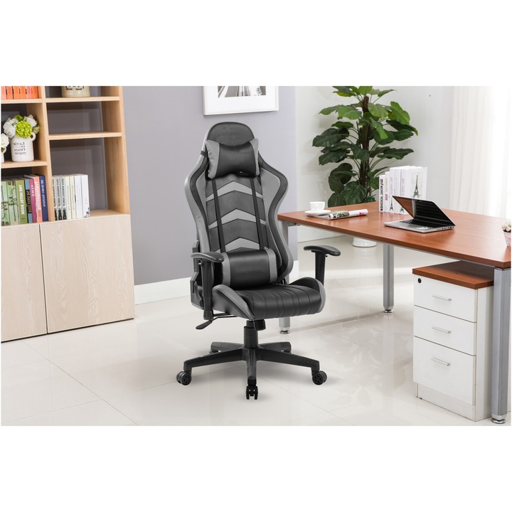 Scaun de birou Kring Blur, inaltime reglabila, PU, Negru/Gri