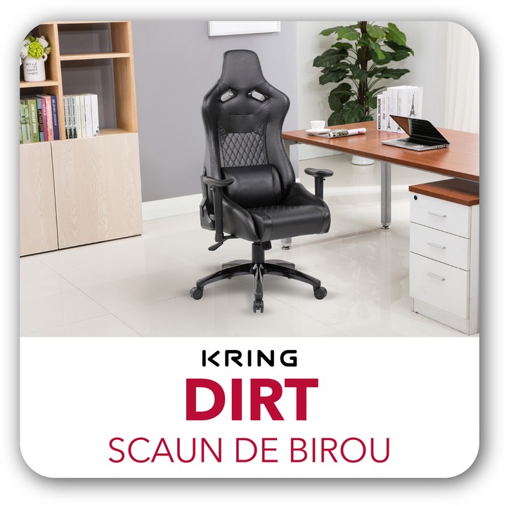 Scaun de birou Kring Dirt, inaltime reglabila, mecansim tilt, PU, Negru