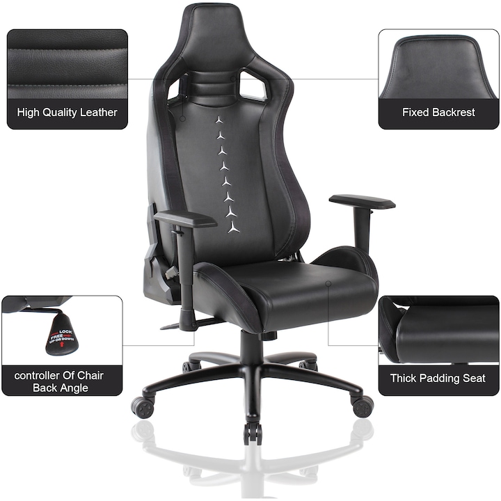 Scaun de birou Kring Rally,inaltime reglabila,mecanism tilt, PU, Negru