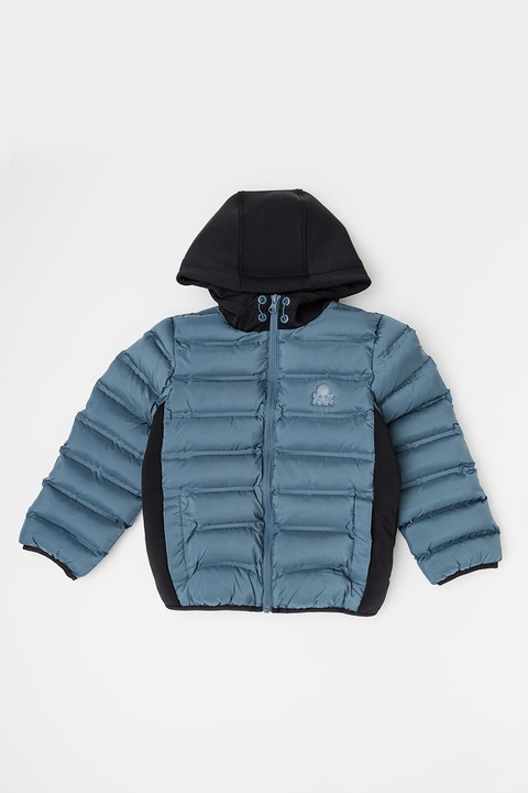 United Colors of Benetton, Geaca cu gluga, Negru/Albastru prafuit, 120 CM