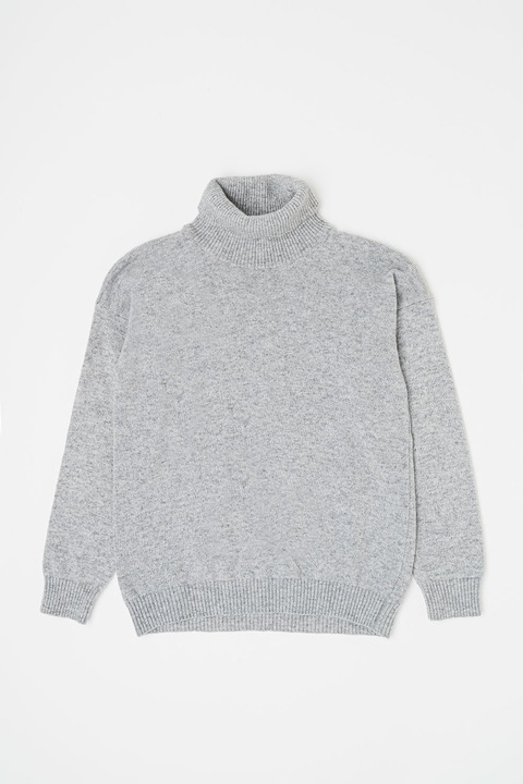 United Colors of Benetton, Pulover tricotat fin din amestec de lana cu guler inalt, Gri deschis melange, 120 CM