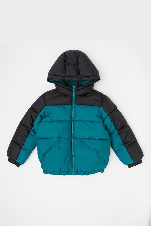 United Colors of Benetton, Geaca matlasata cu gluga, Verde/Negru