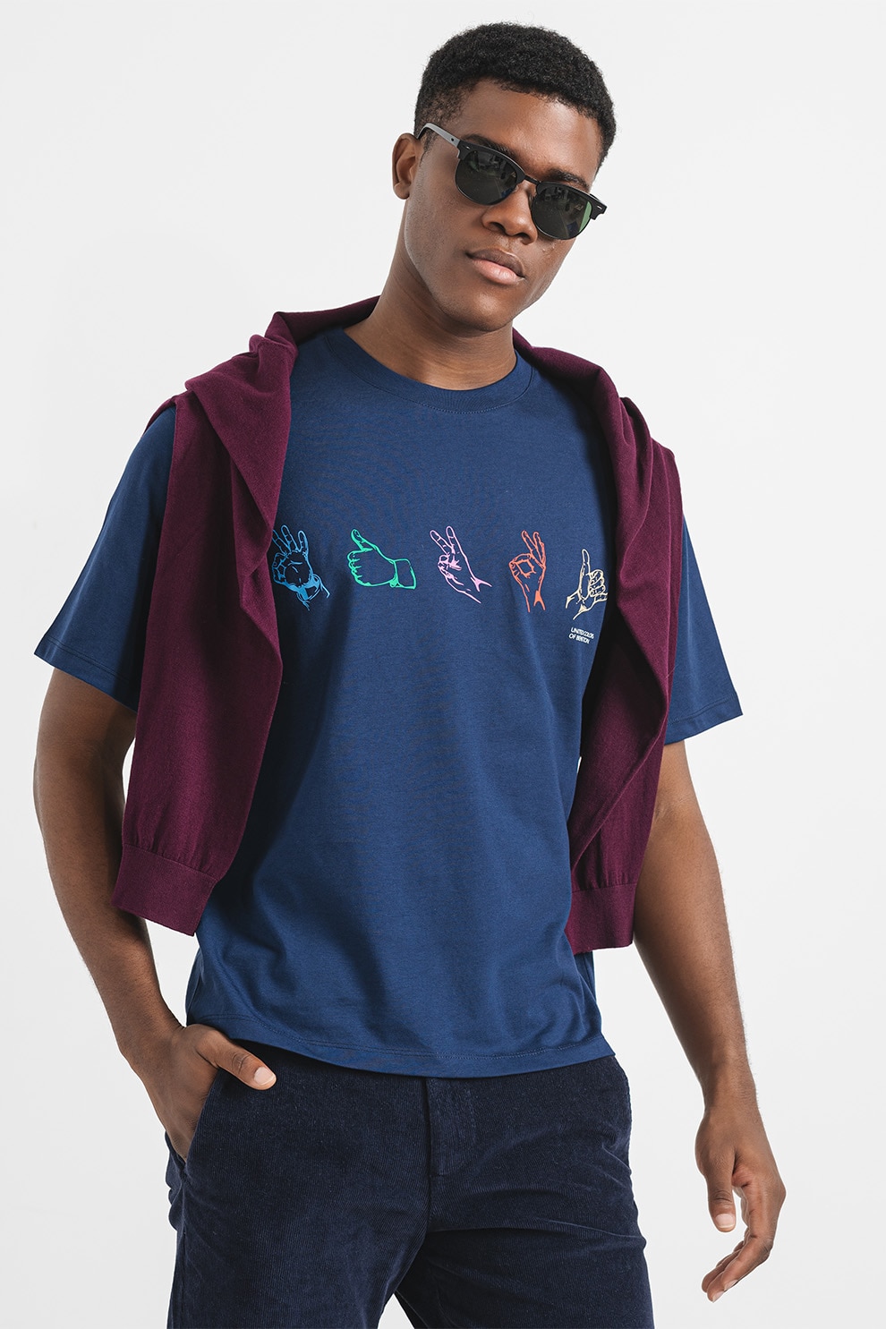 United Colors of Benetton, Tricou de bumbac cu imprimeu, Bleumarin