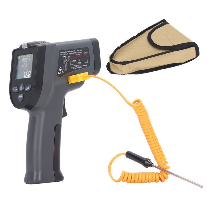 Termometru digital Enforose, Afisaj LCD iluminat, Indicator de putere, Termocuplu tip K, Functie NCV