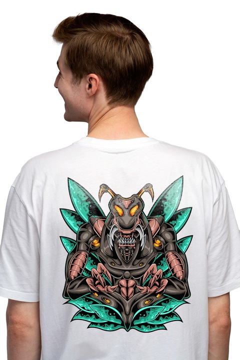 Tricou Barbati Cu Insecta, Monstru, Robot, Cyberpunk, Extraterestru, cu imprimeu pe Spate, 100% Bumbac, Alb, L