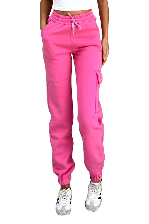Pantaloni de trening vatuiti PocKetRUN, cu snur in talie, Roz