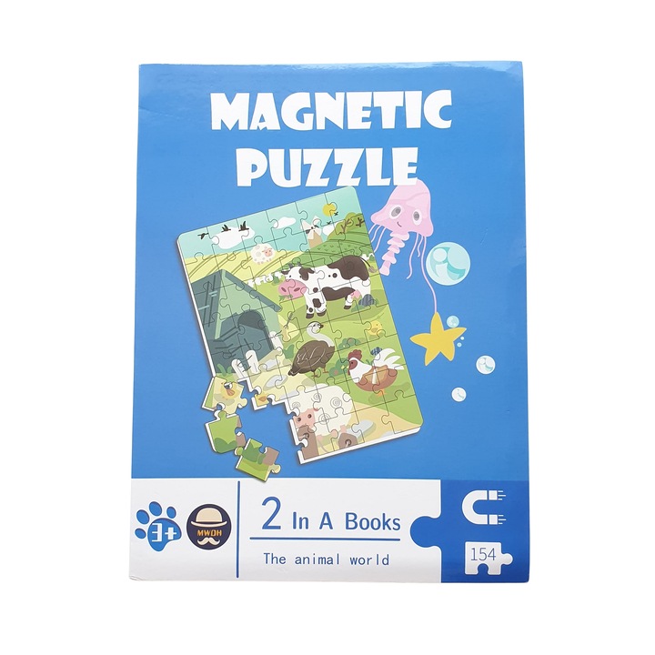 Mágneses puzzle Házi és víz alatti állatok, 154 darab, + 3 év
