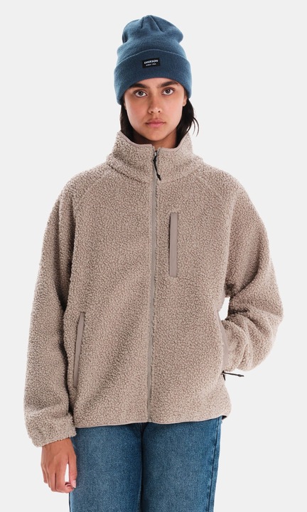 Geaca dama Emerson, jacheta Sherpa, calduroasa, moale, bej, fleece