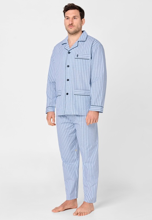 Pijamale Barbati Lungi Rever Poplin Carouri, 1532-38, 60% Bumbac 40% Poliester, 3XL INTL, EL BÚHO NOCTURNO