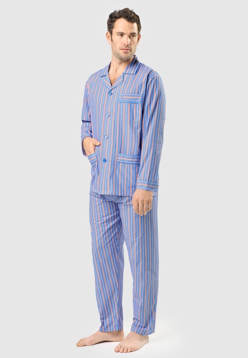 Pijamale Barbati Lungi Rever Poplin Dungi, 1534-30, 100% Bumbac, L INTL, EL BÚHO NOCTURNO