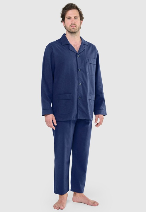 Pijamale Barbati Lungi Rever Flanela Premium Solida, 2816-39, 100% Bumbac, EL BÚHO NOCTURNO