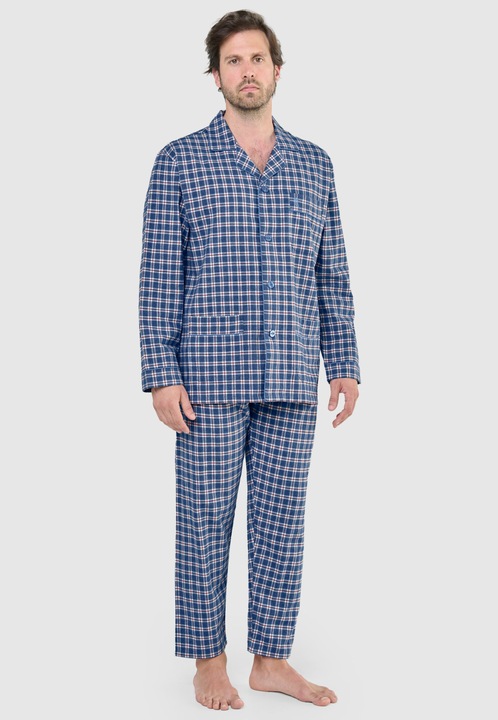 Pijamale Barbati Lungi Rever Flanela Premium Carouri, 2817-20, 100% Bumbac, L INTL, EL BÚHO NOCTURNO