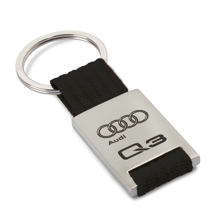 Breloc metalic pentru chei auto, 6x2.7cm, negru, model AUDI Q3