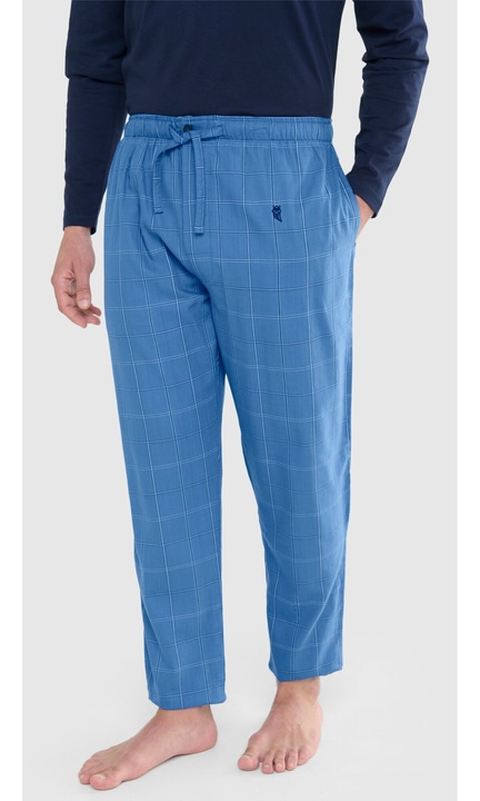 Pantaloni Pijama Barbati Lunga Poplin Carouri, 8918-38, 100% Bumbac, EL BÚHO NOCTURNO, Albastru