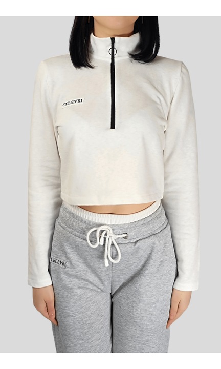 Bluza scurta cu fermoar, de dama, Alb