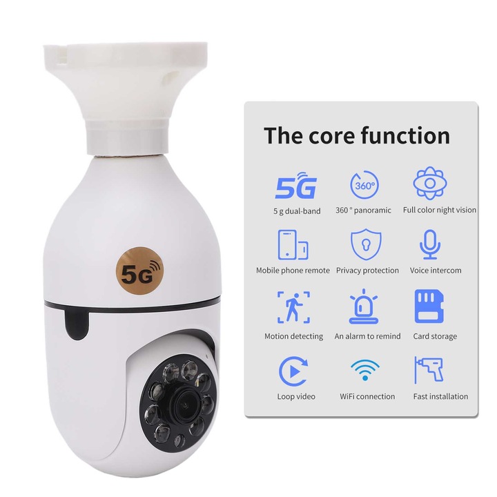 Camera de supraveghere Jormftte 5MP, WiFi, rotatie 355°, impermeabila IP66