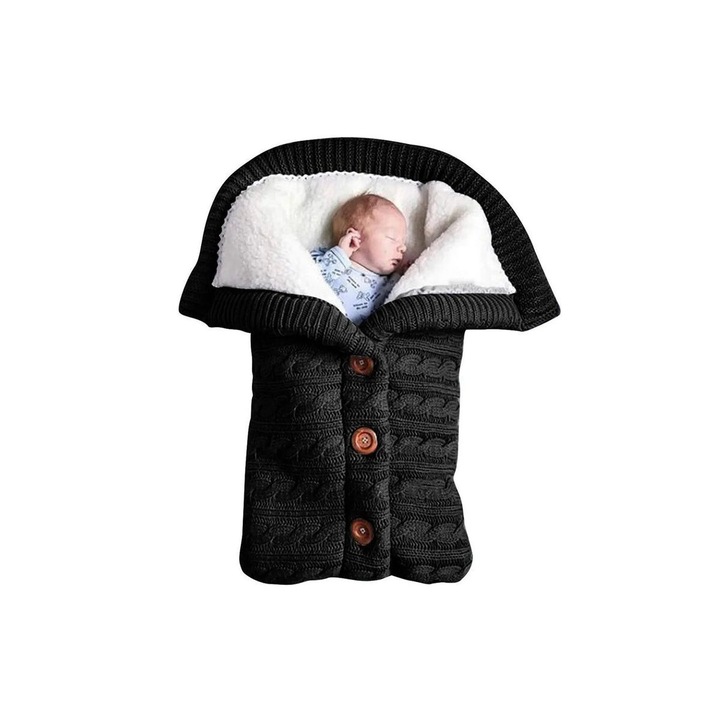 Babakocsi takaró kötött pamutból és bolyhos cocolino anyagból - fekete