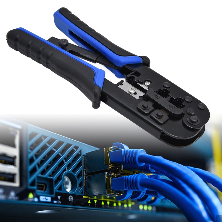 RJ11/45 hálózati kábelszorító fogó Racsnis huzalpréselő szerszám RJ csatlakozókészlet