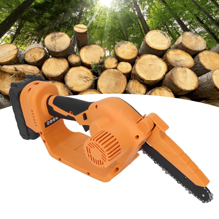 Mini akkus láncfűrész, újratölthető, kézi, hordozható, elektromos akkumulátoros fűrész kerti gyümölcsösbe, EU csatlakozó 100‑240V