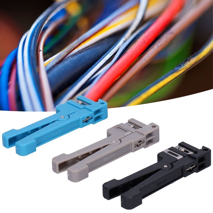 Jormftte koaxiális kábelcsupaszító szerszámkészlet, 3 egyenes penge, 1 ívelt penge, PVC