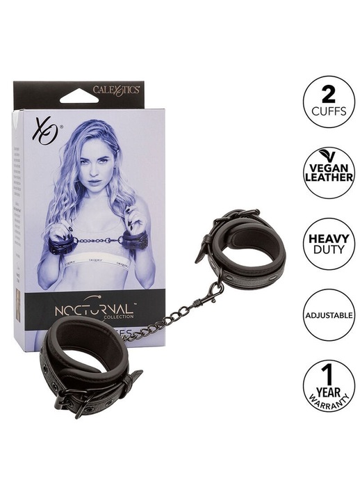 Комплект белезници CalExotics, Колекция Nocturnal, Регулируем, Двоен шев, Метална верижка