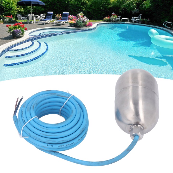 Jormftte rozsdamentes acél úszókapcsoló, 250-380V, 10(8A), 5m kábel, medencékhez és tartályokhoz