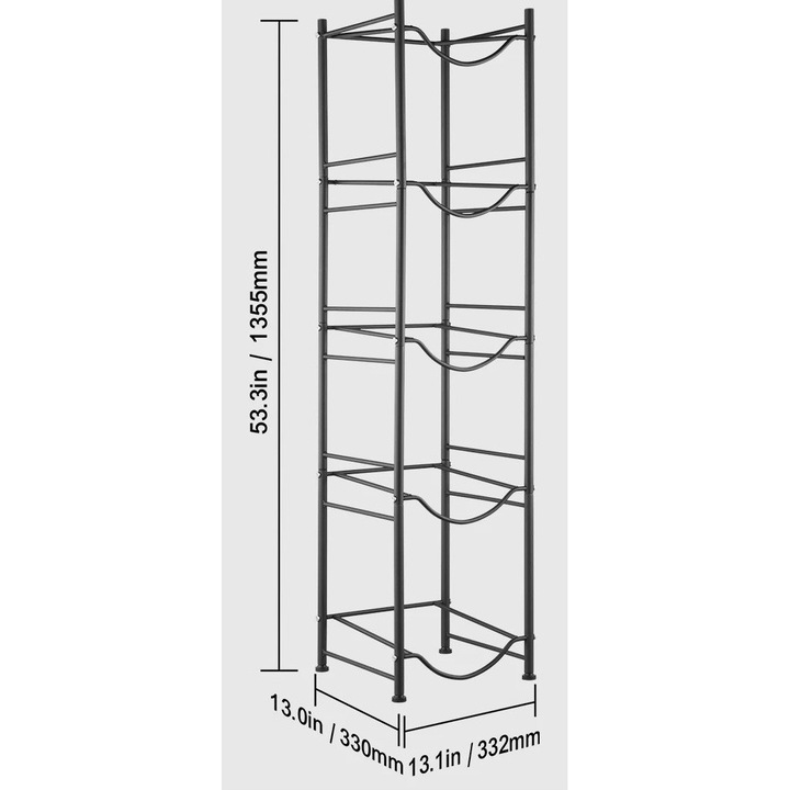 Suport pentru sticle de apa, 5 etaje, Vevor, capacitate 5 sticle, fier, negru