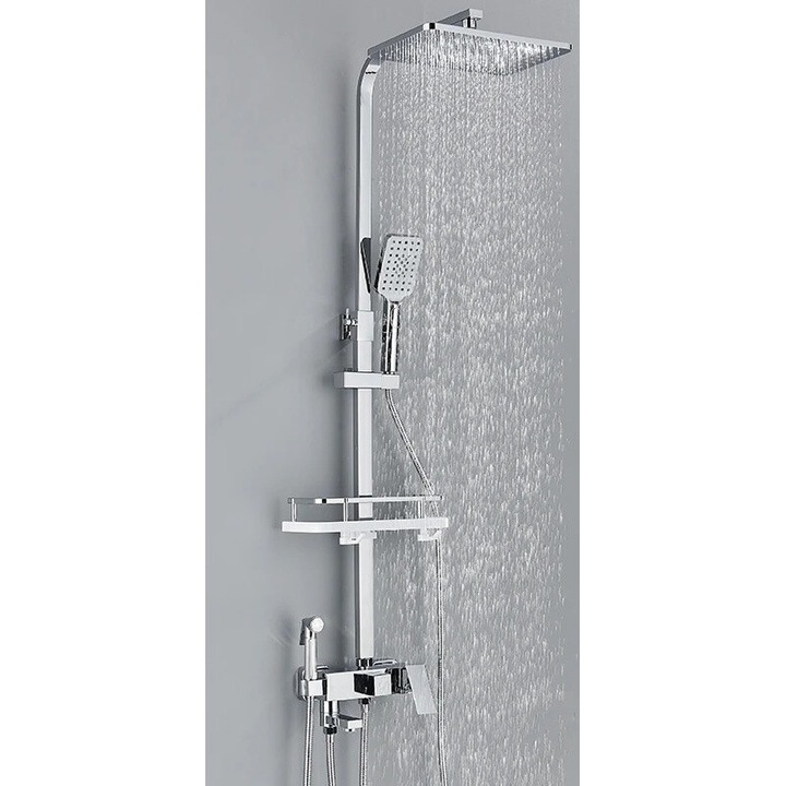 Set baterie dus, 4 cai, inaltime ajustabila 80x120cm, alama/plastic/inox, crom, design modern