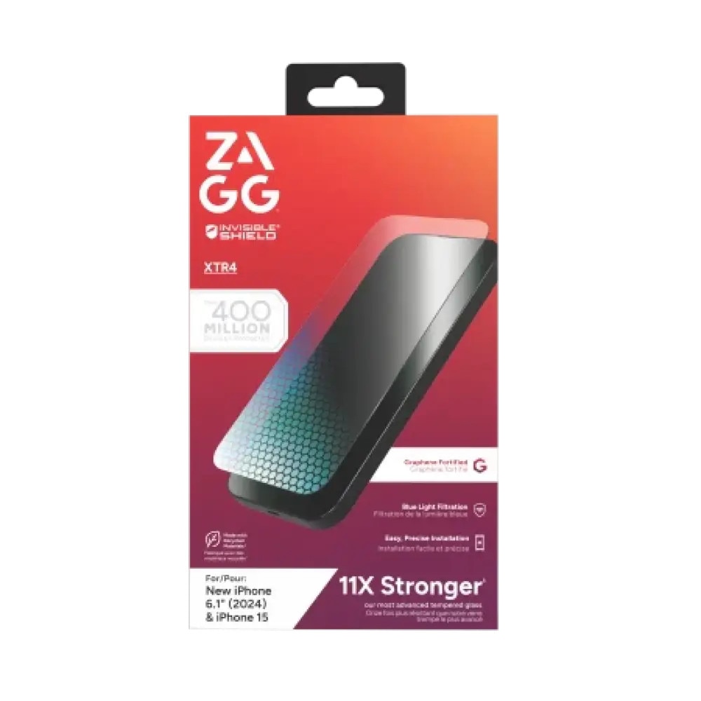 Folie protectie Zagg XTR4, grafen, filtru lumina albastra, 11x mai puternica, pentru iPhone 15/16