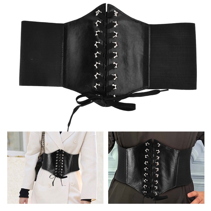 Jormftte női öv, retro design, szűkített, 74cm, fekete