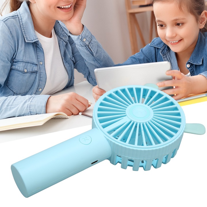 Hordozható nyuszifül ventilátor USB töltés 2 sebességfokozat 500 mAh akkumulátor Ergonomikus mini kézi ventilátor otthonra, utazáshoz, irodába, kék