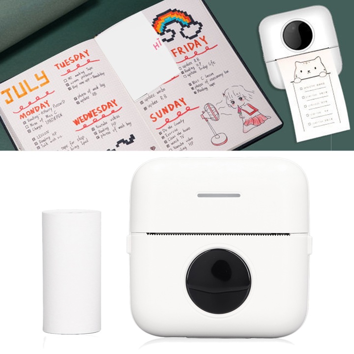Imprimanta termica wireless Jormftte, 203DPI, Bluetooth, 40-80mm, 149x79x42mm, Acaju inchis