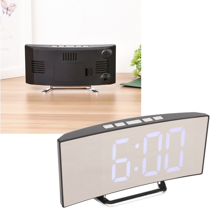 Digitális ébresztőóra LED kijelzővel, Jormftte, tükör design, hőmérséklet funkció, 12/24 óra, 20x8x5cm
